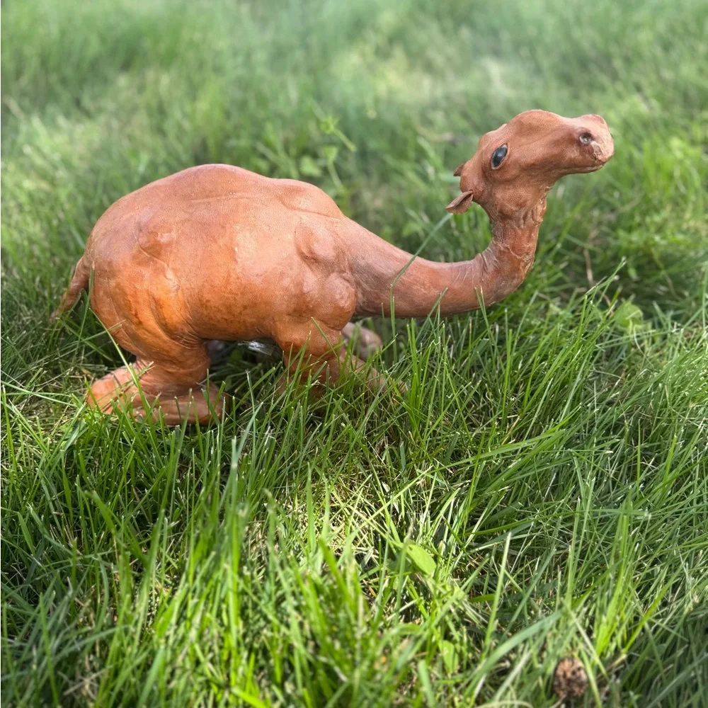 Handcrafted Tan Leather Covered Camel Decor